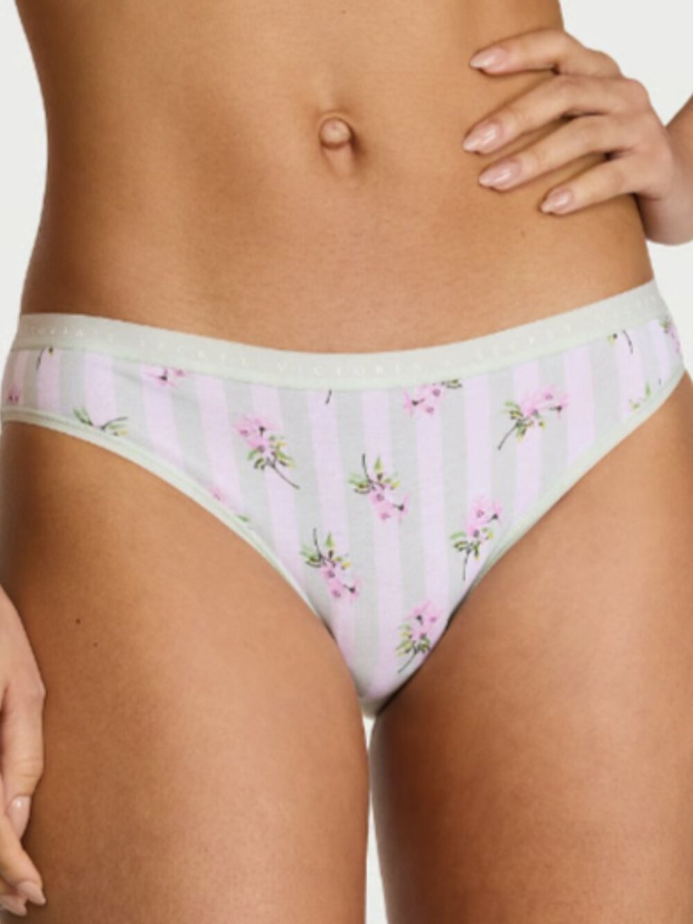 Victoria's Secret Stretch Cotton Bikini Small Women Striped Panty mint floral